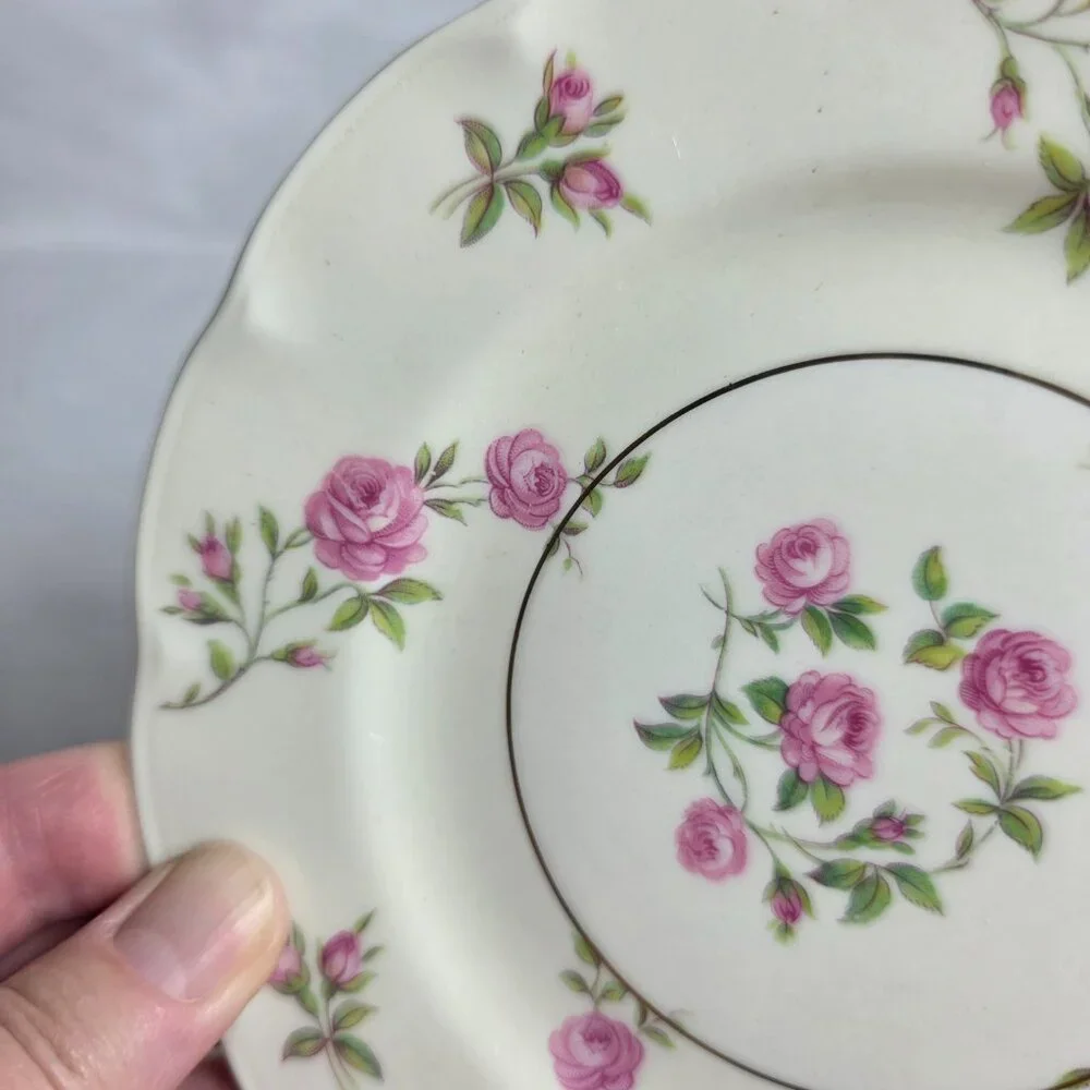 FOUR Theodore Haviland Delaware New York Bread Plates Ivory with Pink Roses